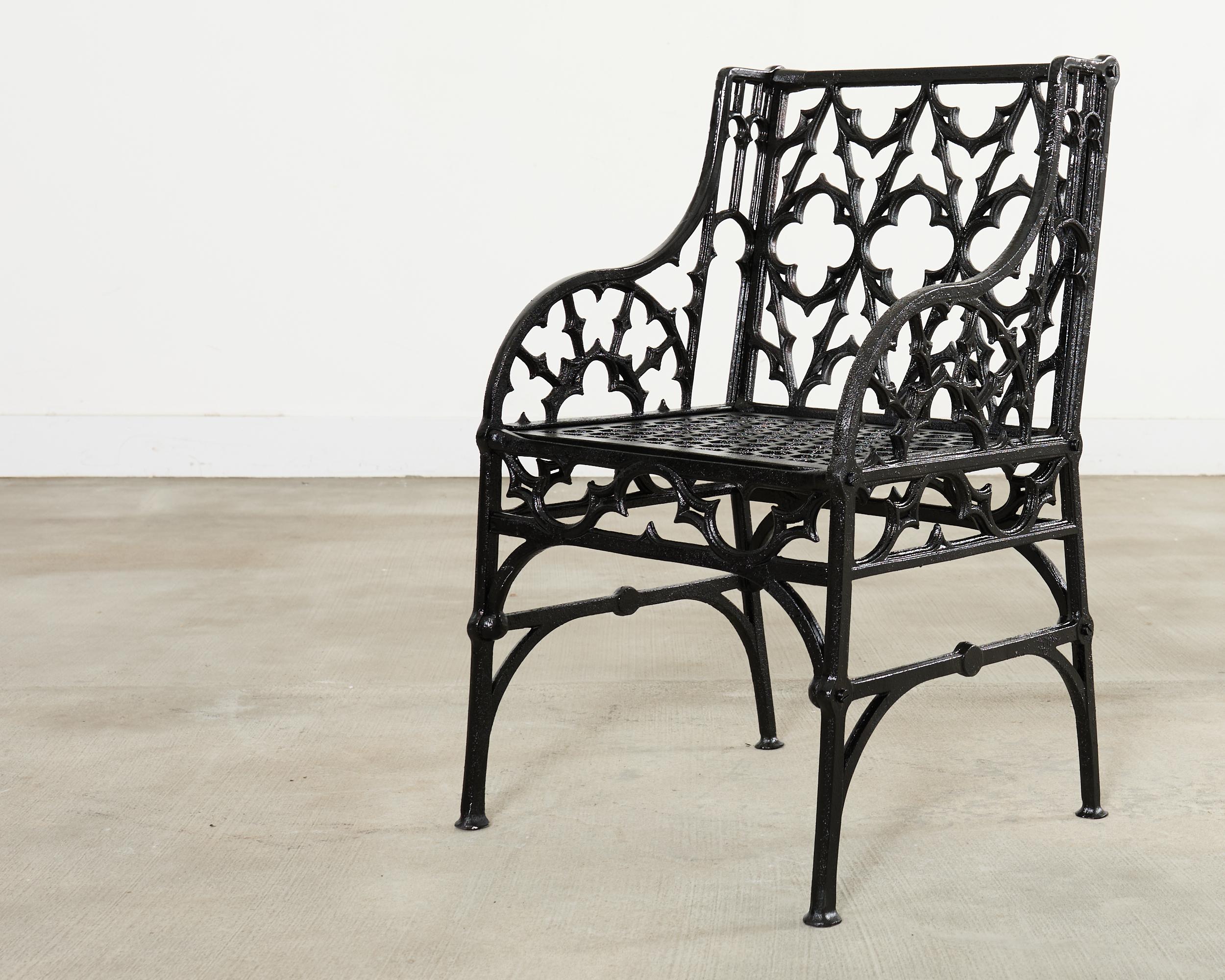 Pair of English Coalbrookdale Style Gothic Garden Armchairs For Sale 9