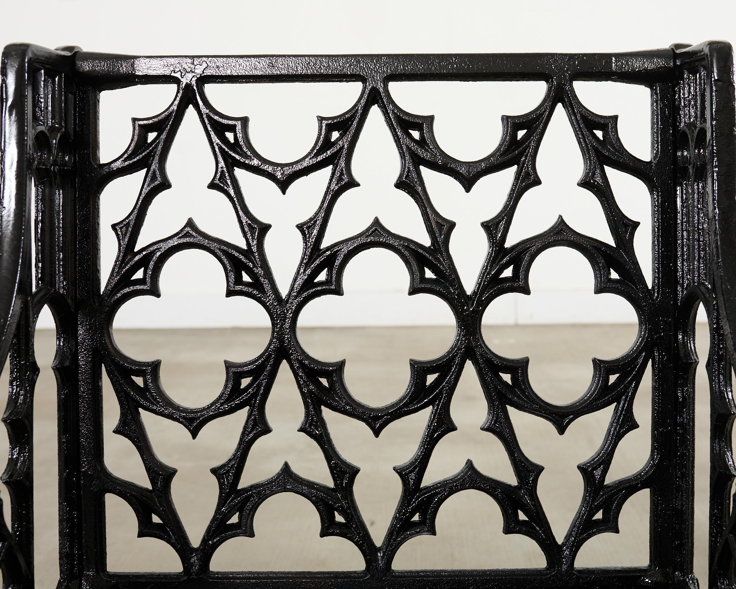 Pair of English Coalbrookdale Style Gothic Garden Armchairs For Sale 11