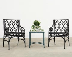 Pair of English Coalbrookdale Style Gothic Garden Armchairs