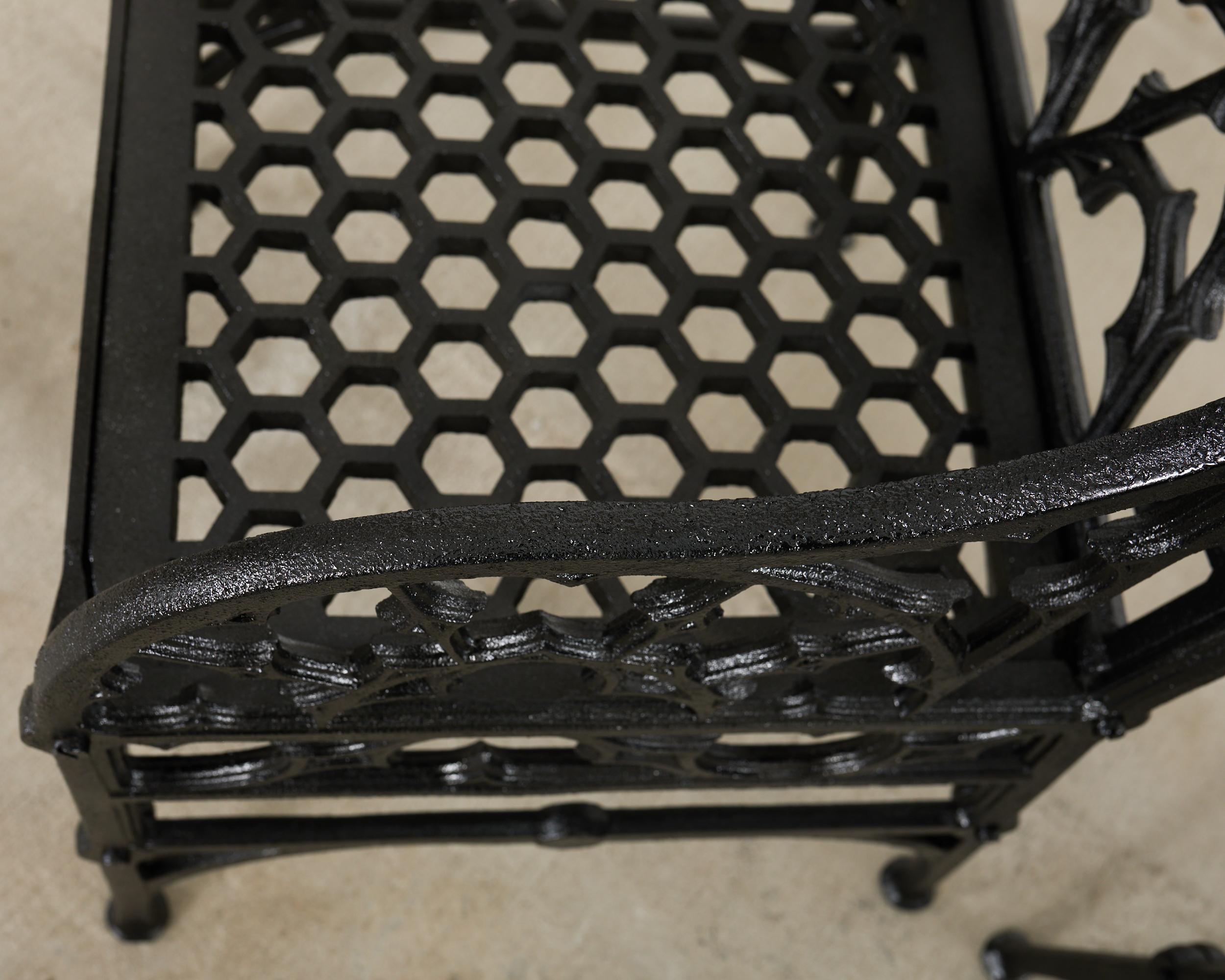 Metal Pair of English Coalbrookdale Style Gothic Garden Armchairs For Sale