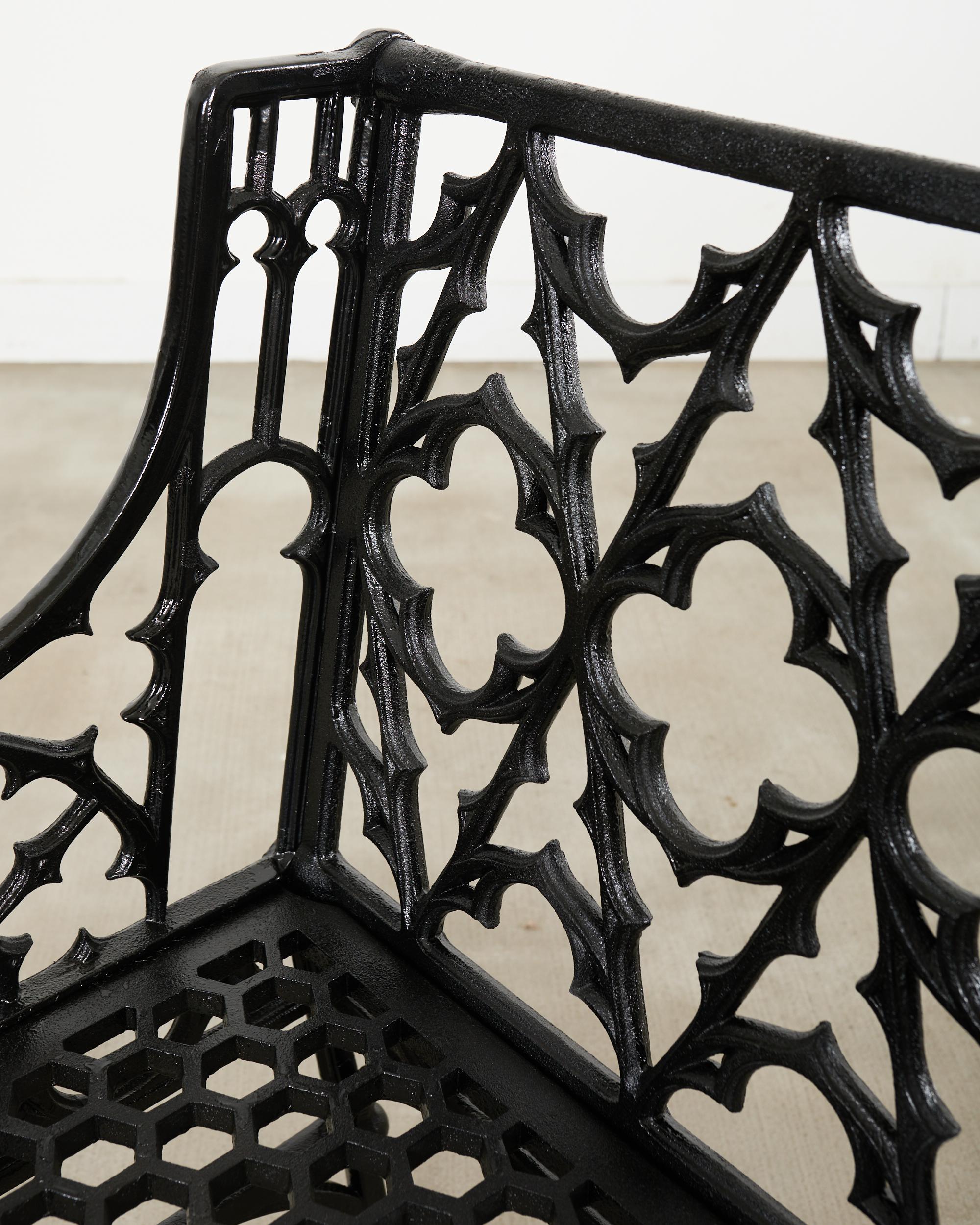 Pair of English Coalbrookdale Style Gothic Garden Armchairs For Sale 1