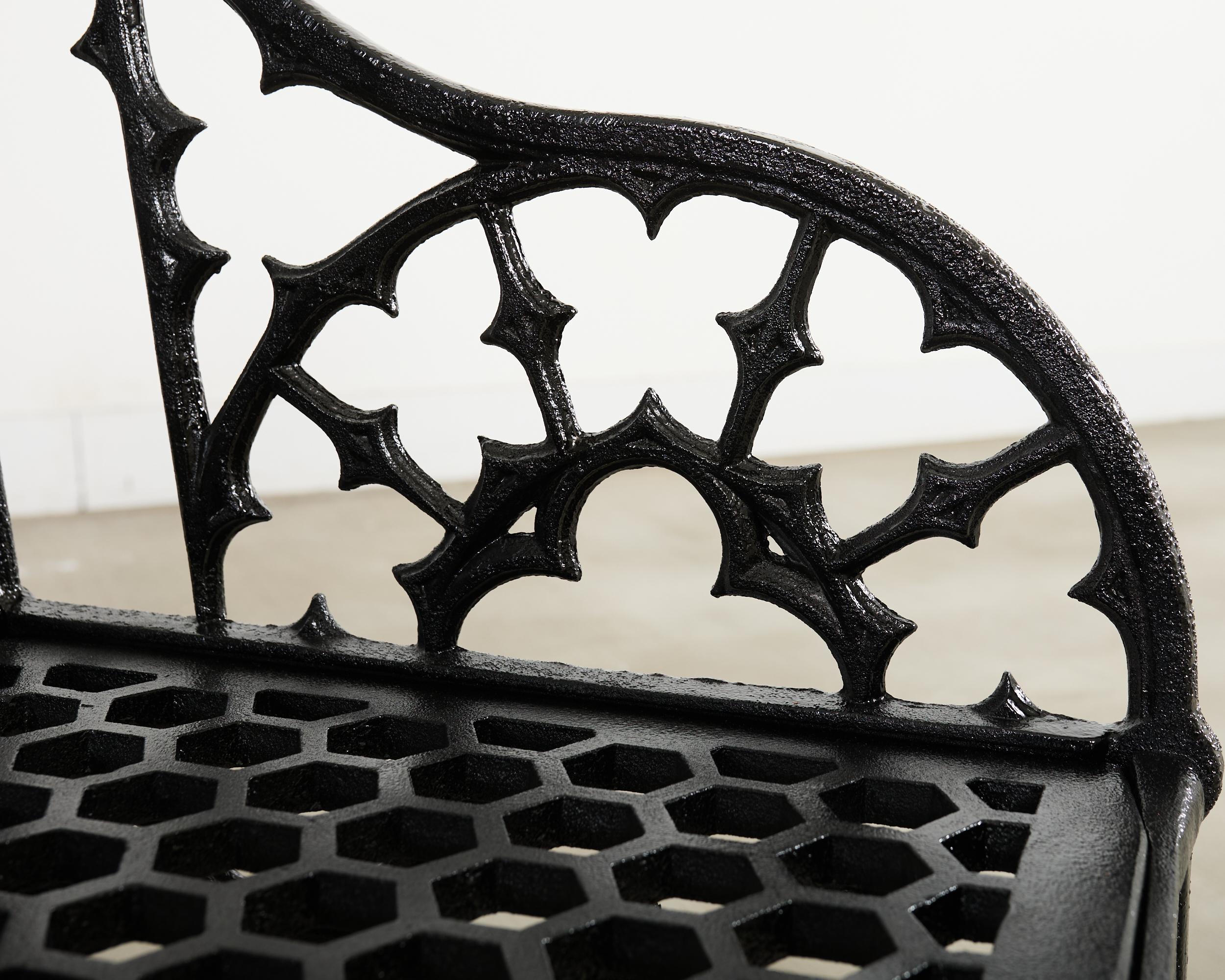 Pair of English Coalbrookdale Style Gothic Garden Armchairs For Sale 2