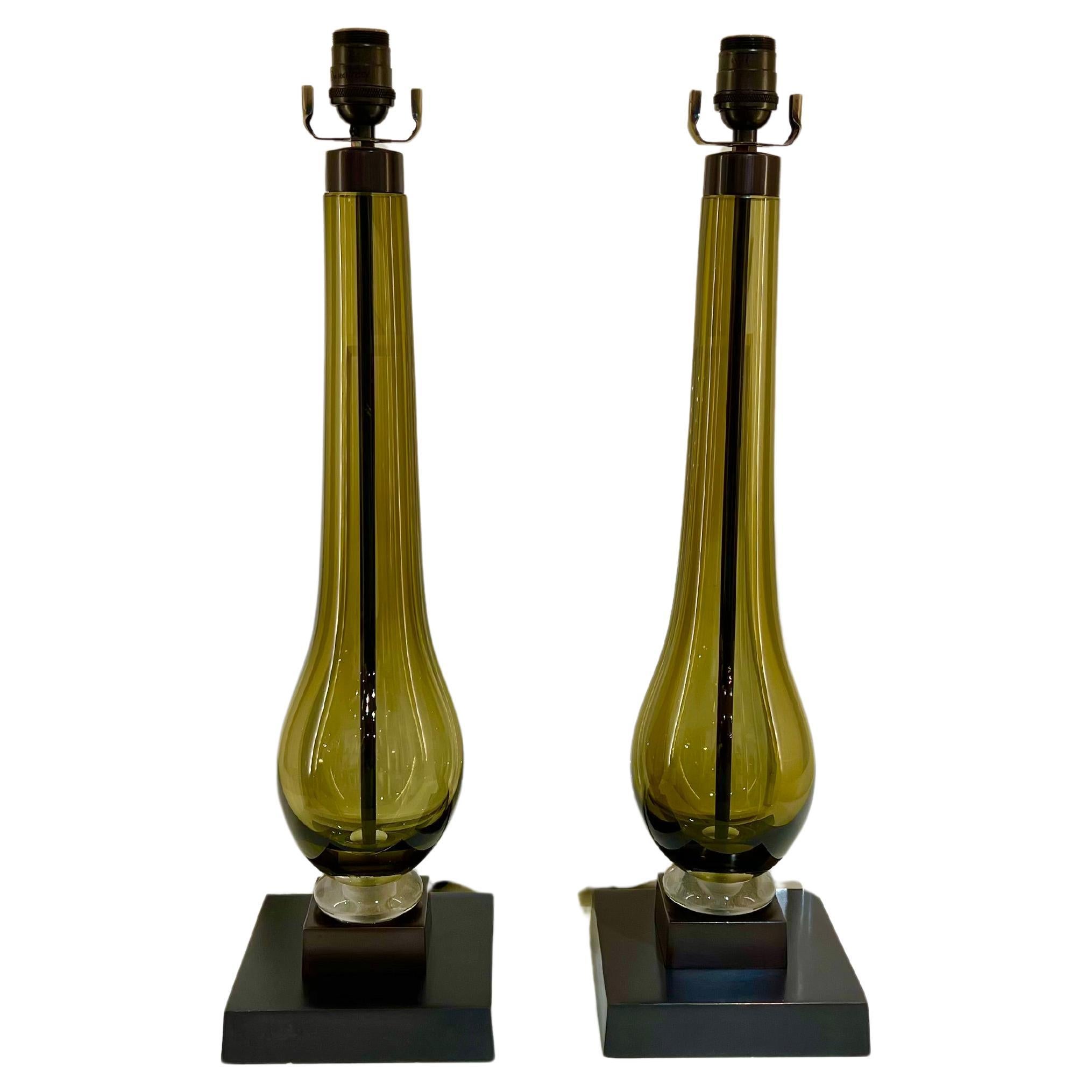 Pair English Crystal Baluster Lamps by Lucy Cope