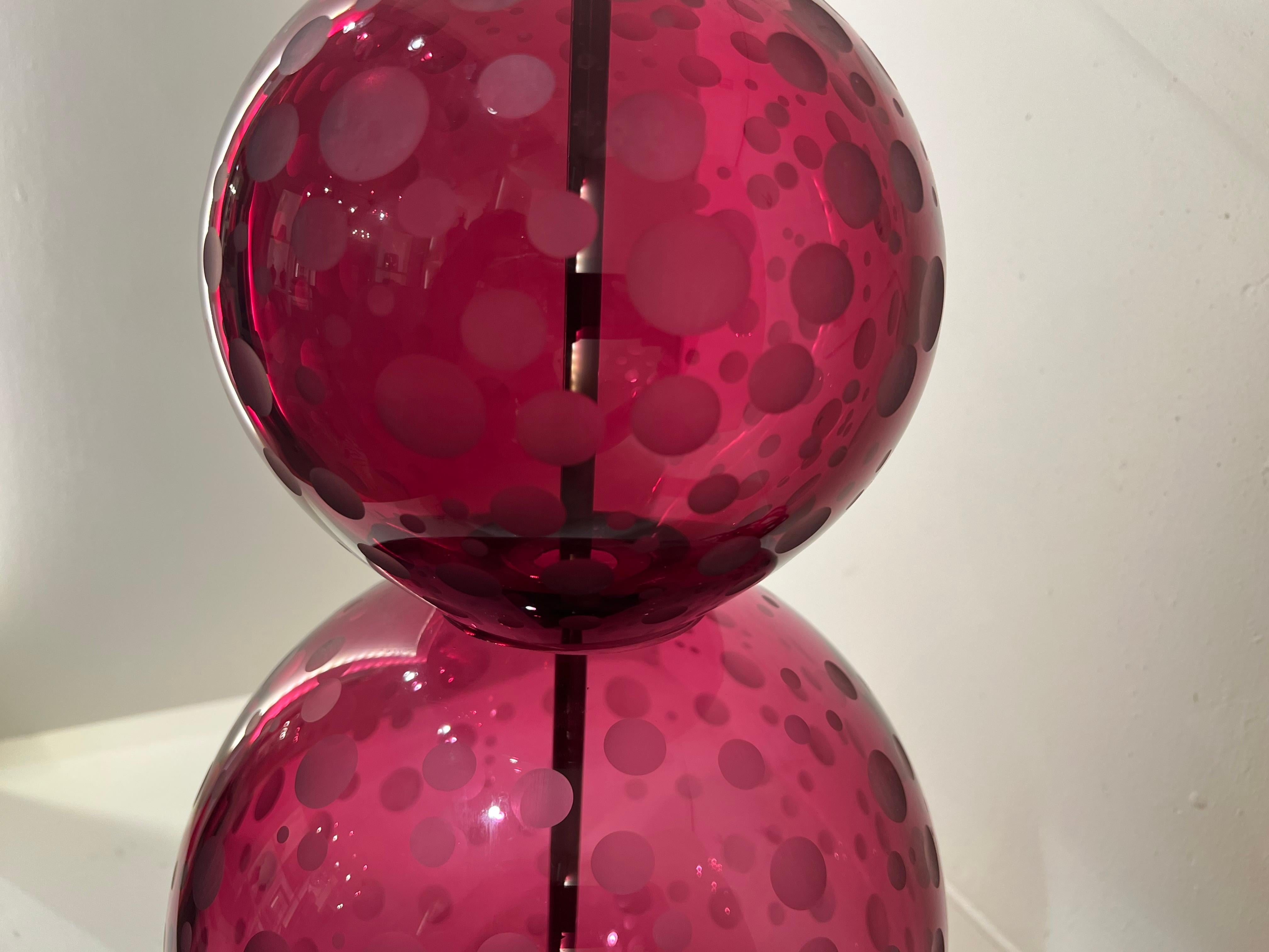 Pair English Crystal Lamps by Lucy Cope in Cranberry Spots.  Will sell individually.
