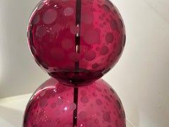 Pair English Crystal Lamps by Lucy Cope in Cranberry Spots