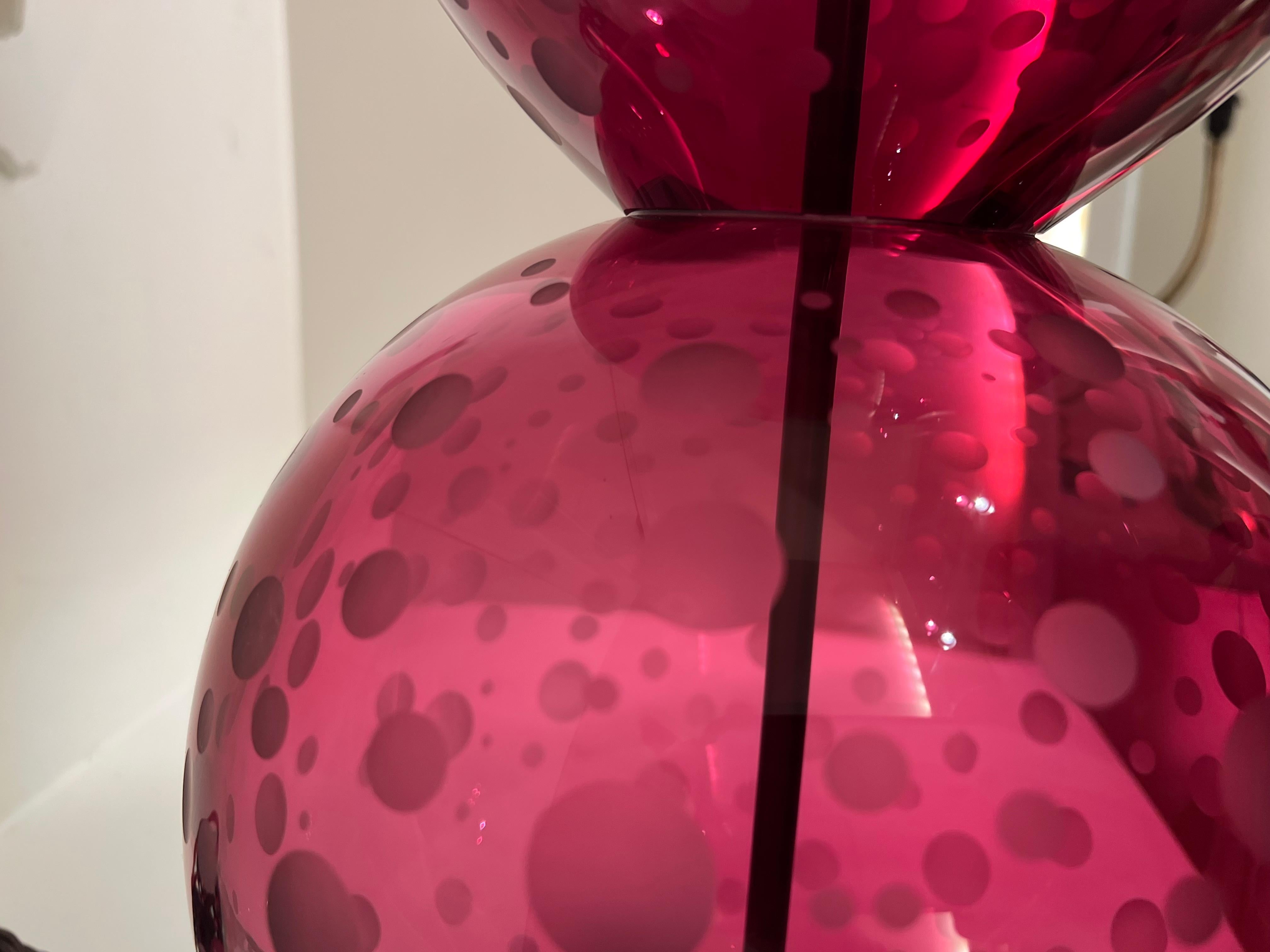 Contemporary Pair English Crystal Lamps by Lucy Cope in Cranberry Spots For Sale