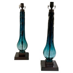 Pair English Crystal Twisted Baluster Lamps by Lucy Cope