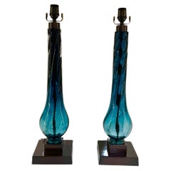 Pair English Crystal Twisted Baluster Lamps by Lucy Cope