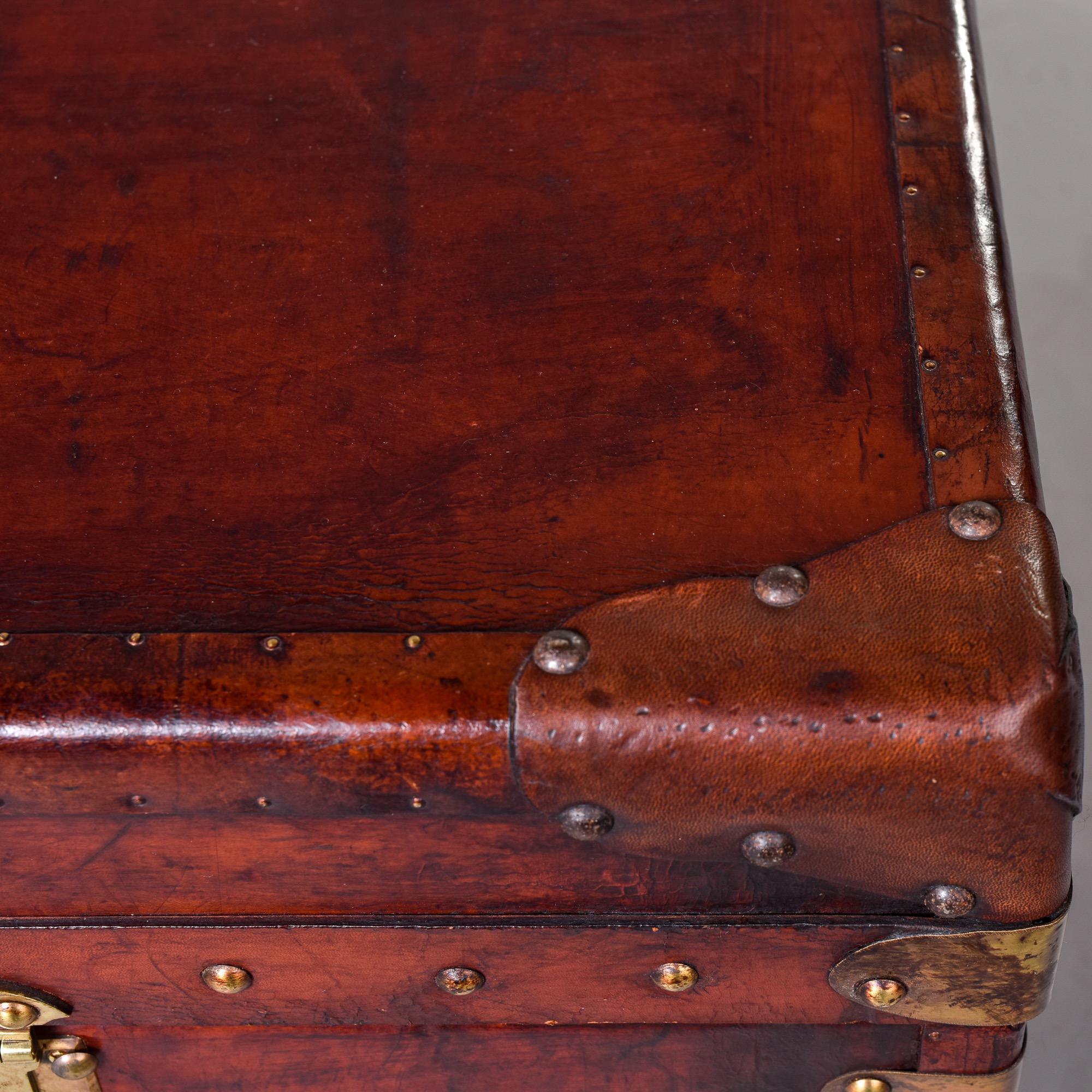 Pair English Early 20th C Restored Leather Trunks 7