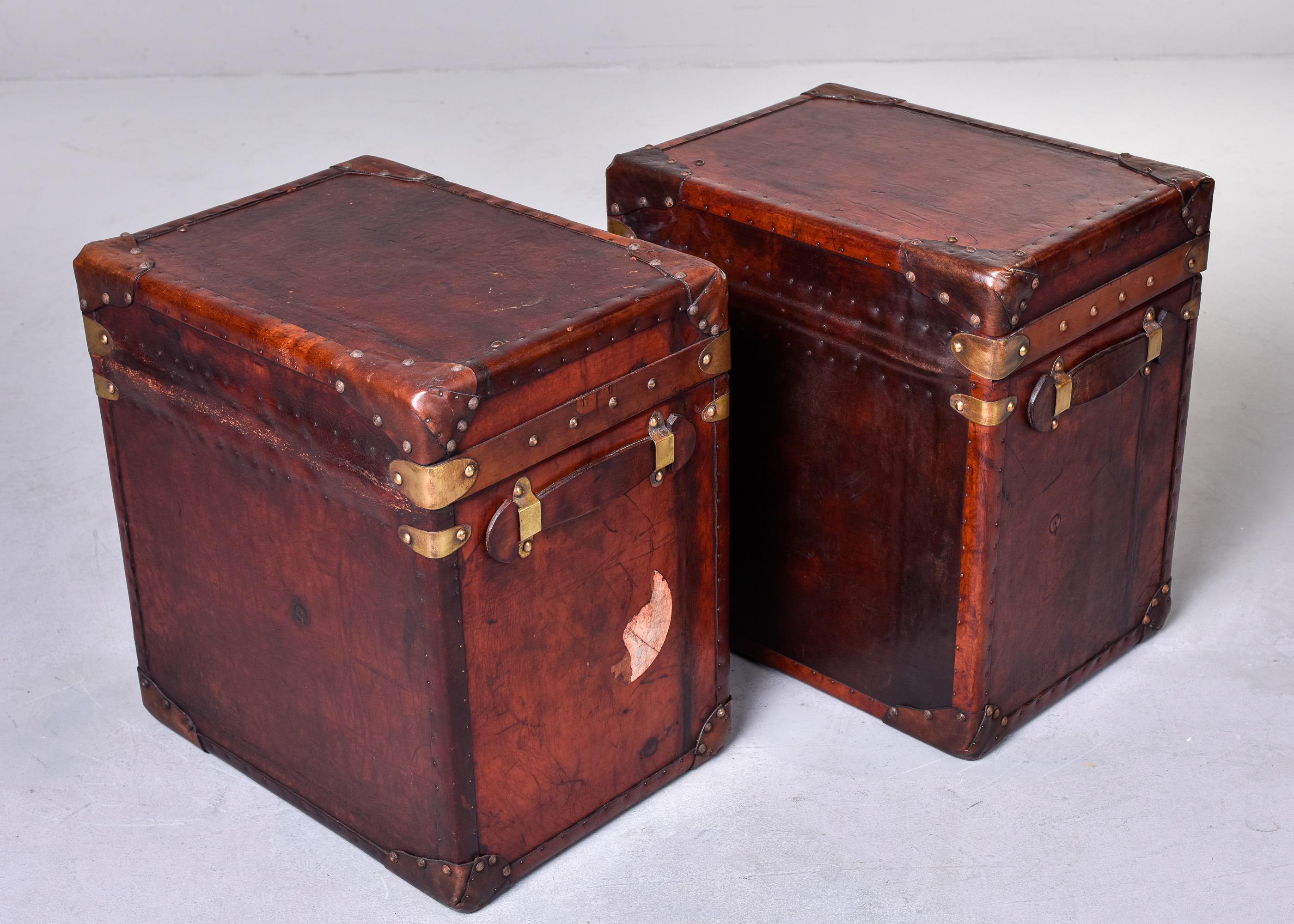 20th Century Pair English Early 20th C Restored Leather Trunks