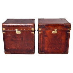 Pair English Early 20th C Restored Leather Trunks