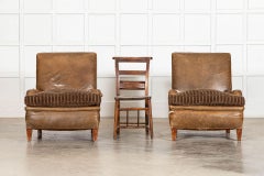 Pair English Early 20thC Sprung Leather Armchairs