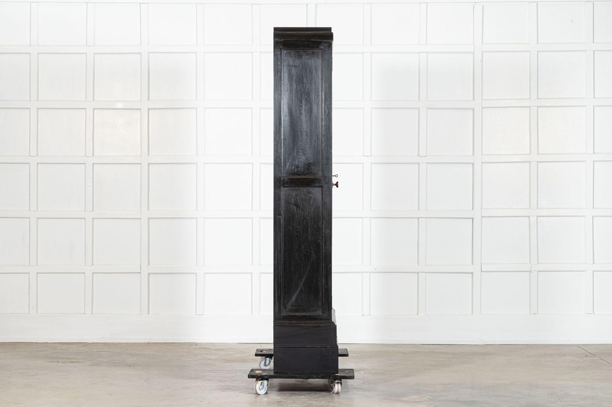 Pair English Ebonised Oak Glazed Bookcases For Sale 6