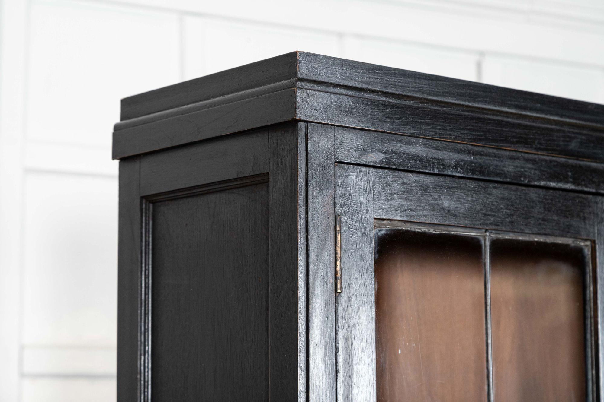 Pair English Ebonised Oak Glazed Bookcases For Sale 7