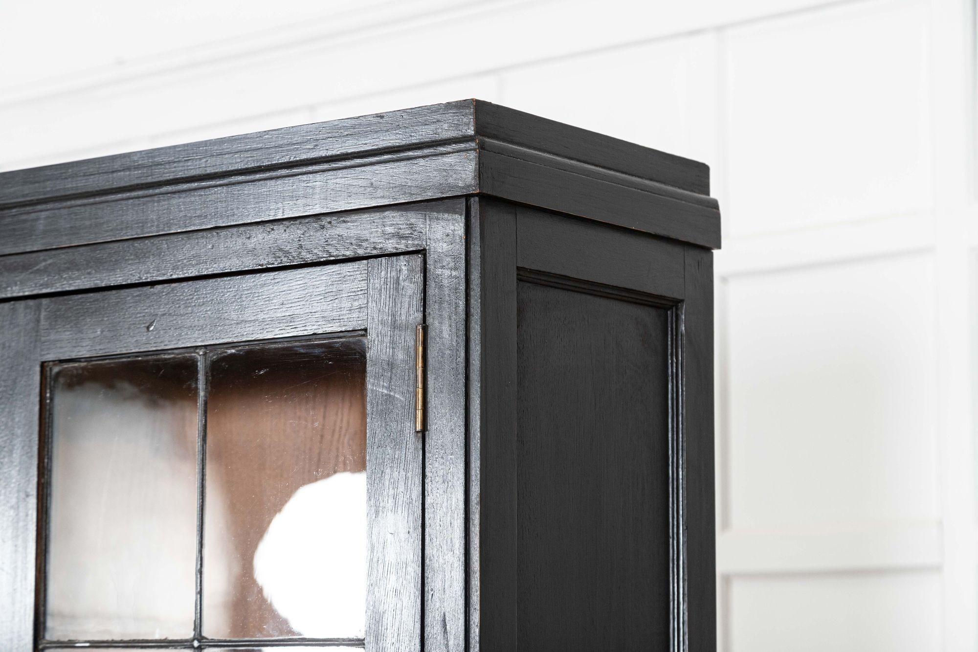 Pair English Ebonised Oak Glazed Bookcases For Sale 8