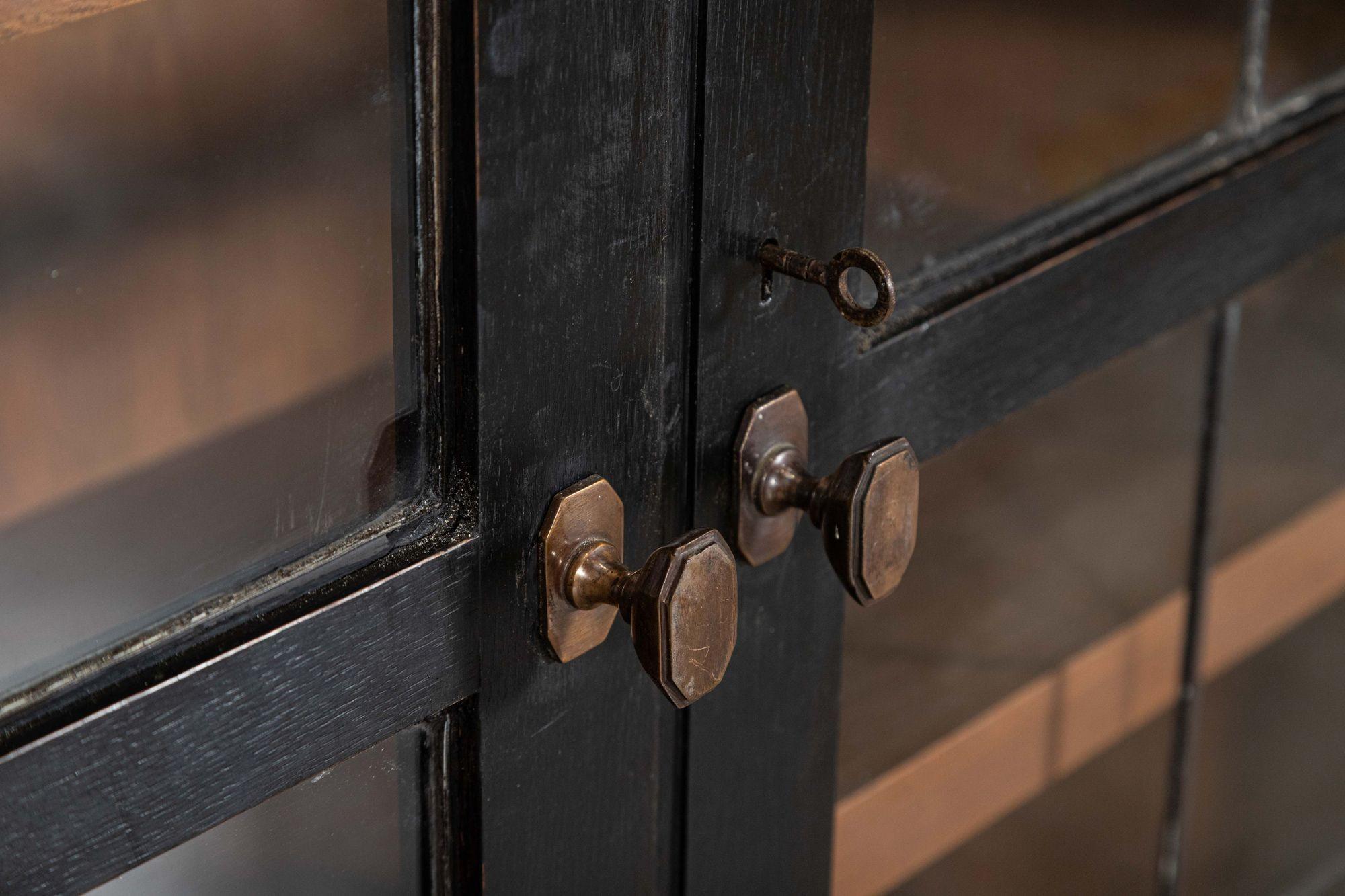 Pair English Ebonised Oak Glazed Bookcases For Sale 9
