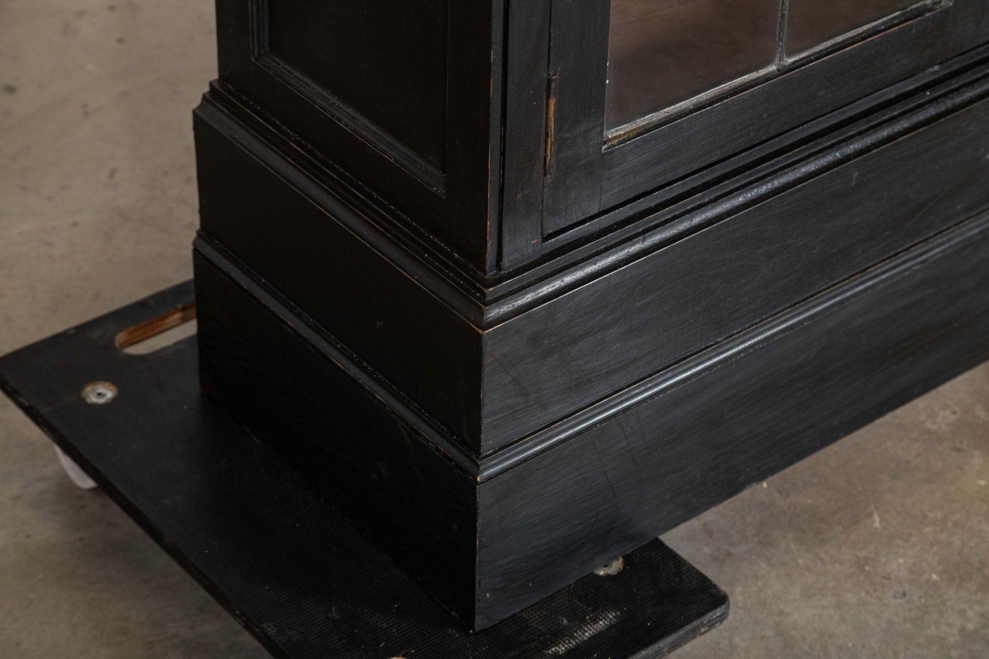 Pair English Ebonised Oak Glazed Bookcases For Sale 10
