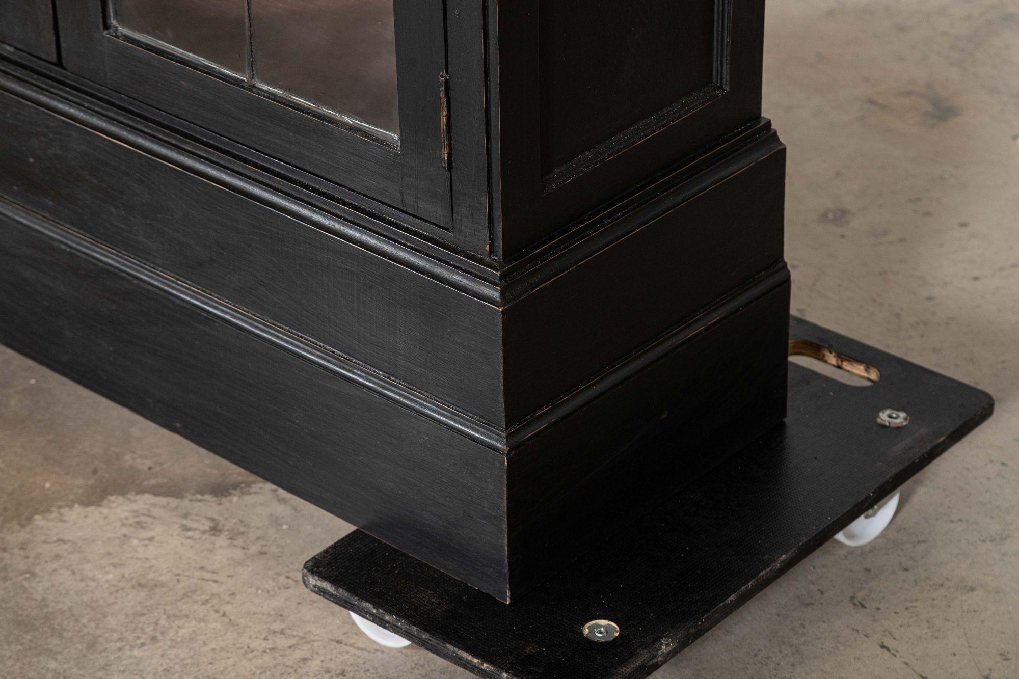 Pair English Ebonised Oak Glazed Bookcases For Sale 12