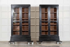 Pair English Ebonised Oak Glazed Bookcases