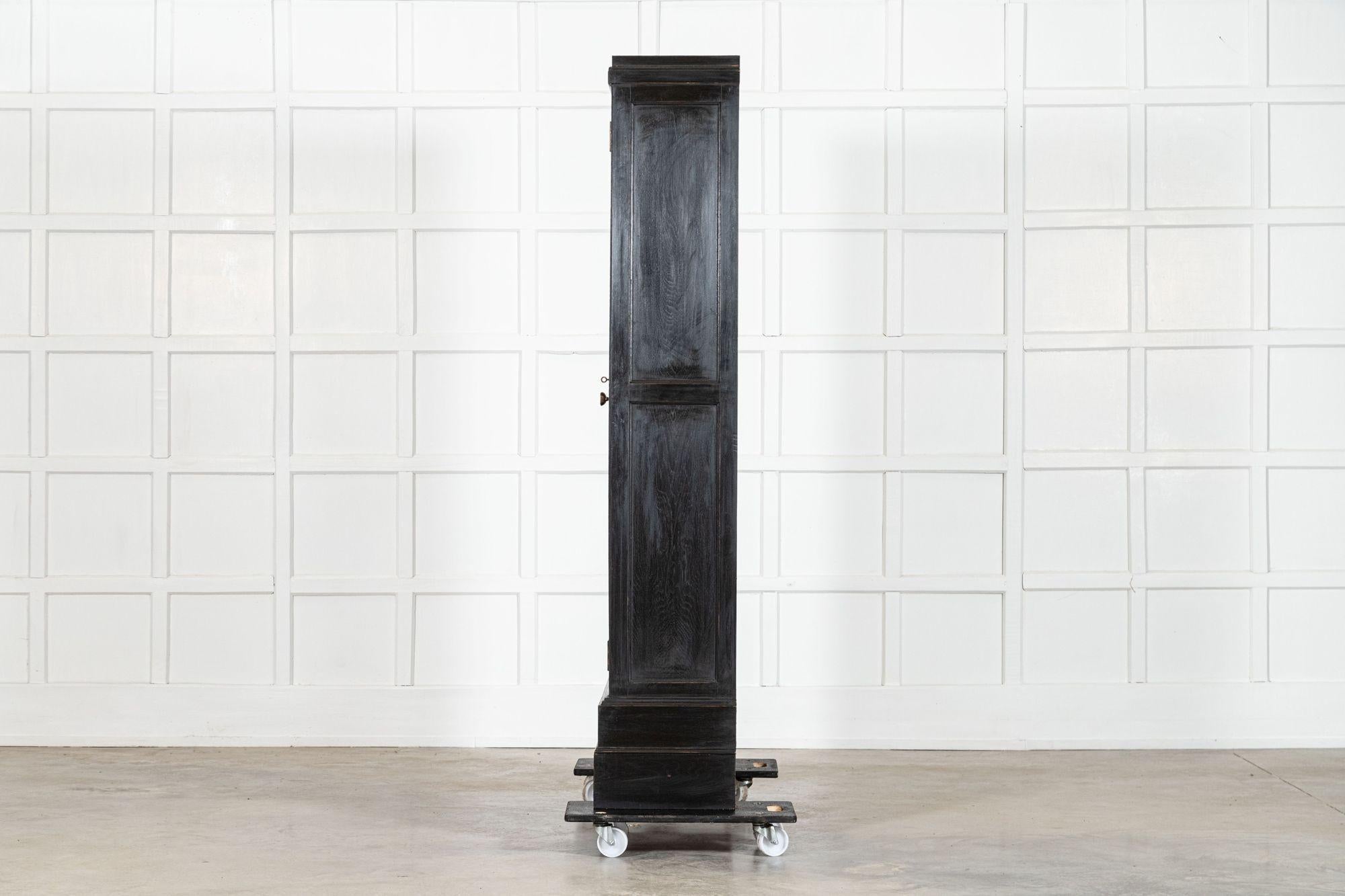 Pair English Ebonised Oak Glazed Bookcases For Sale 5
