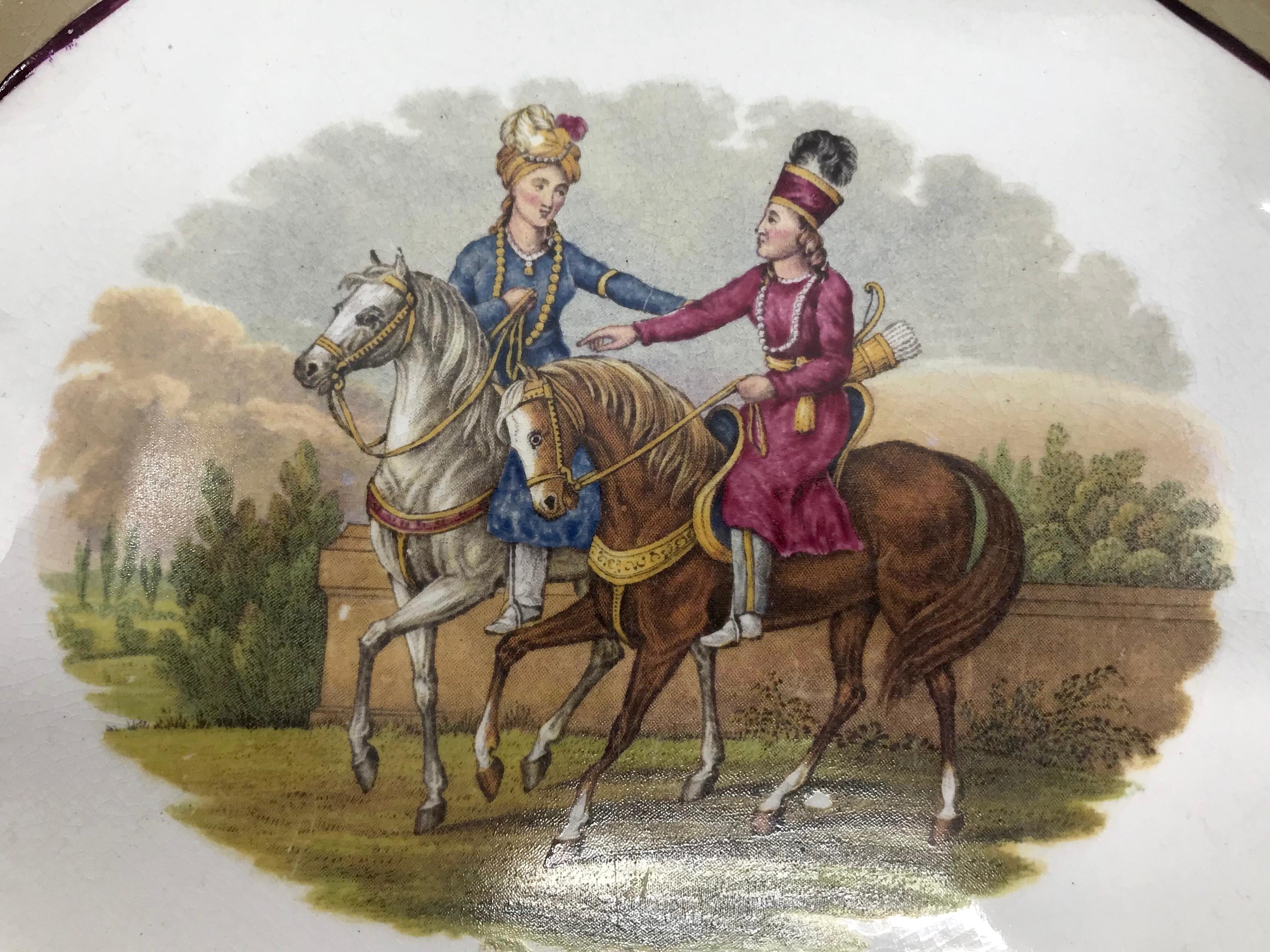 Hand-Painted Pair English Exotic Equestrian Serving Dishes For Sale