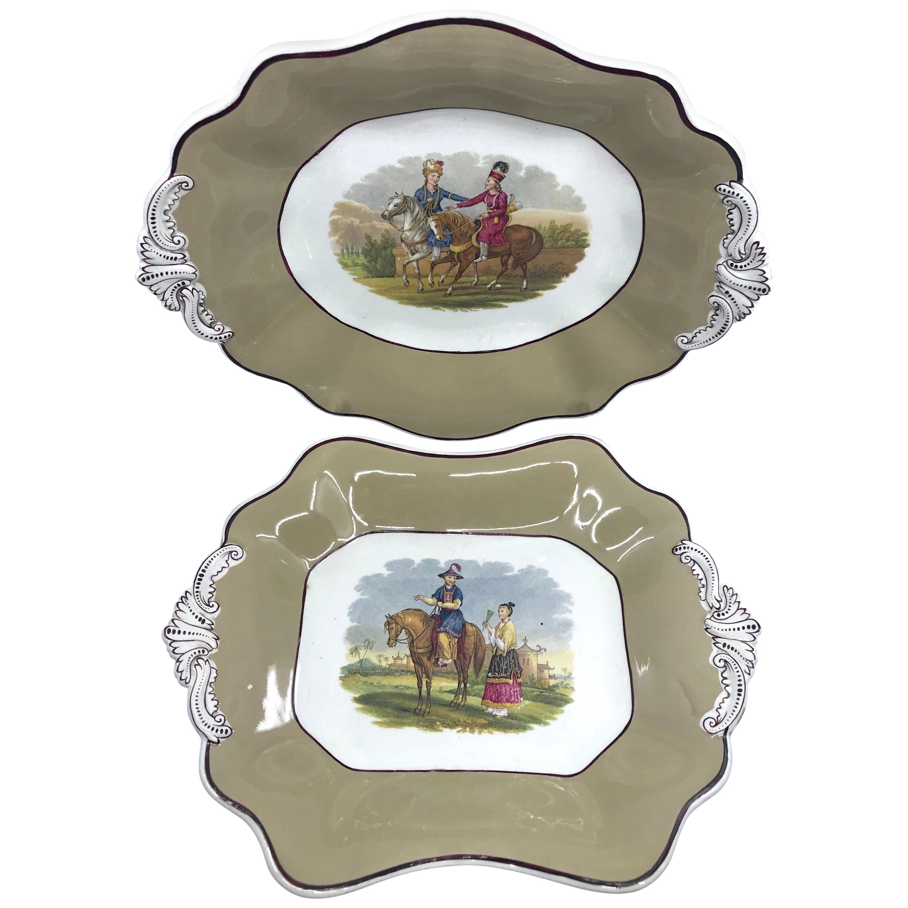 Pair English Exotic Equestrian Serving Dishes