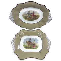 Used Pair English Exotic Equestrian Serving Dishes