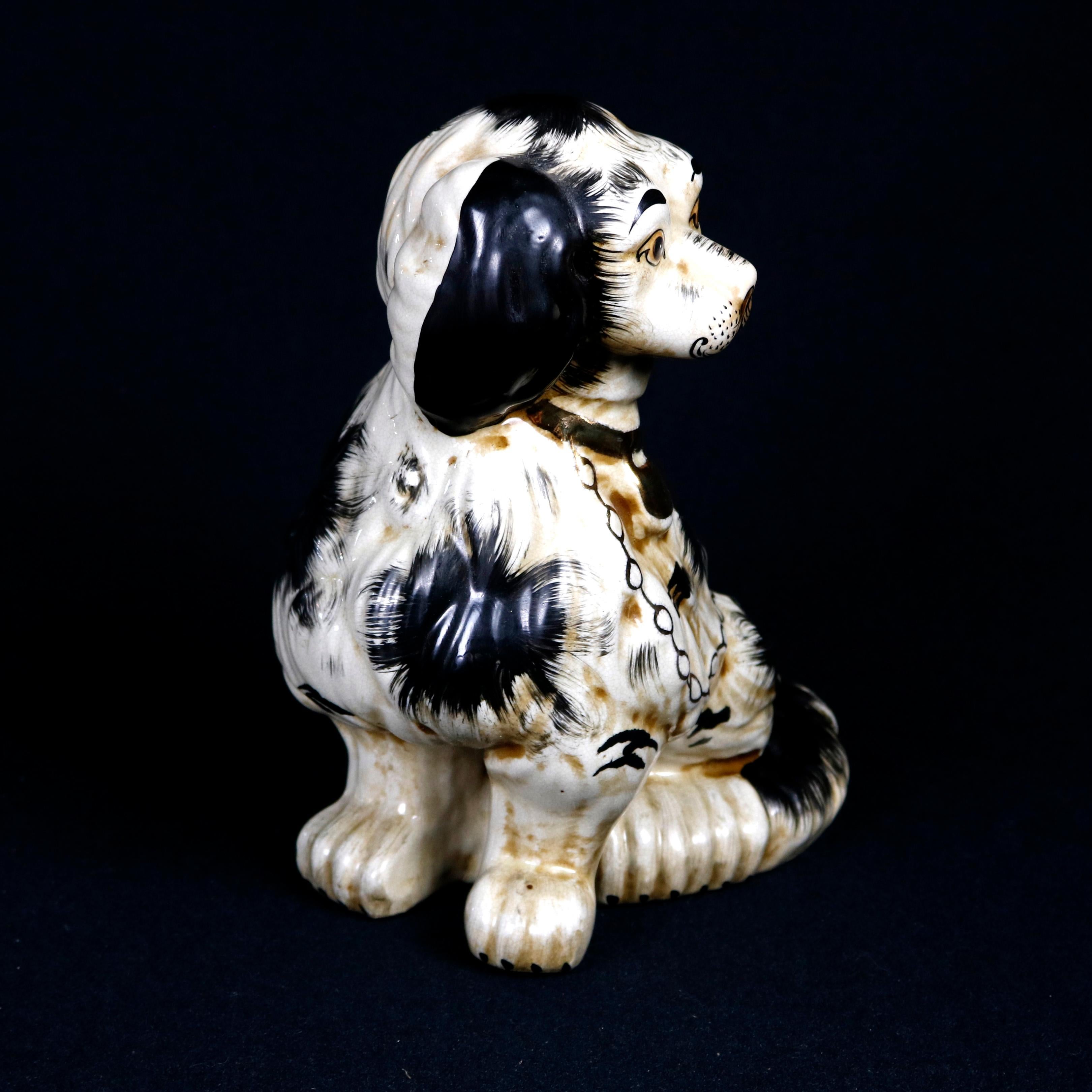 Pair of English Figural Staffordshire Pottery Spaniel Dogs, 20th Century 2