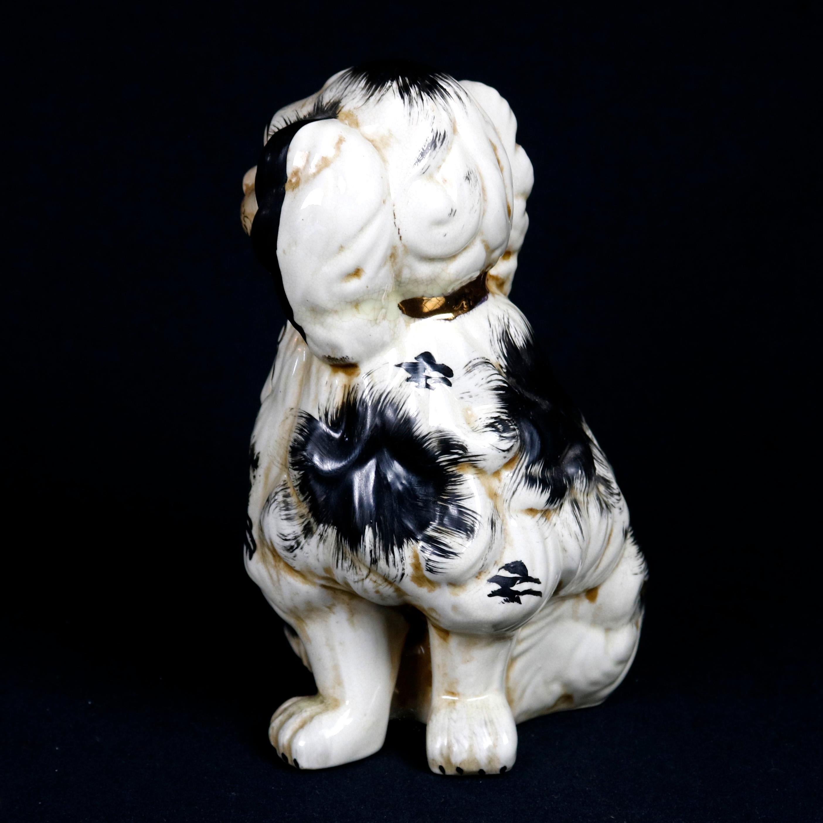 Pair of English Figural Staffordshire Pottery Spaniel Dogs, 20th Century 3
