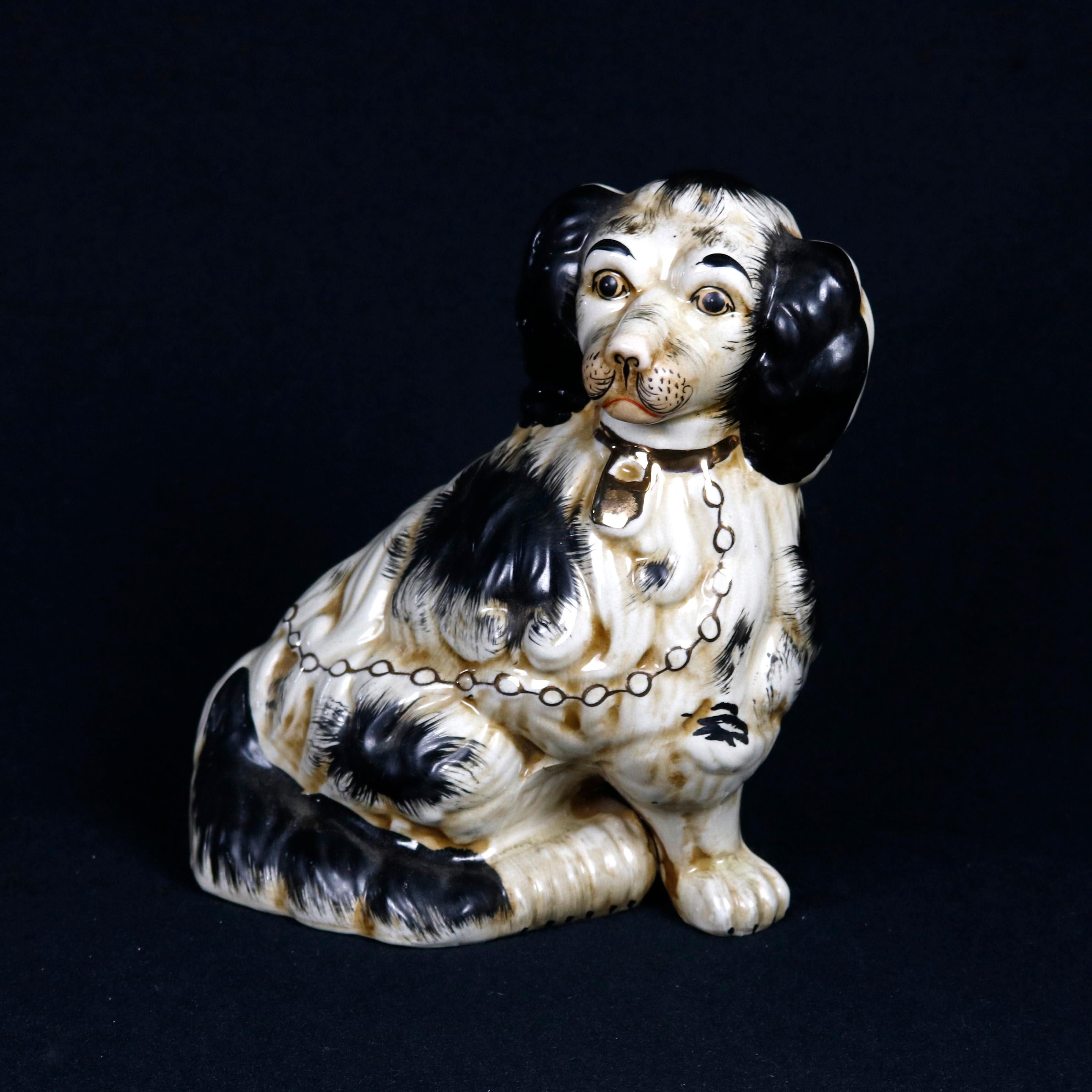 Pair of English Figural Staffordshire Pottery Spaniel Dogs, 20th Century 5