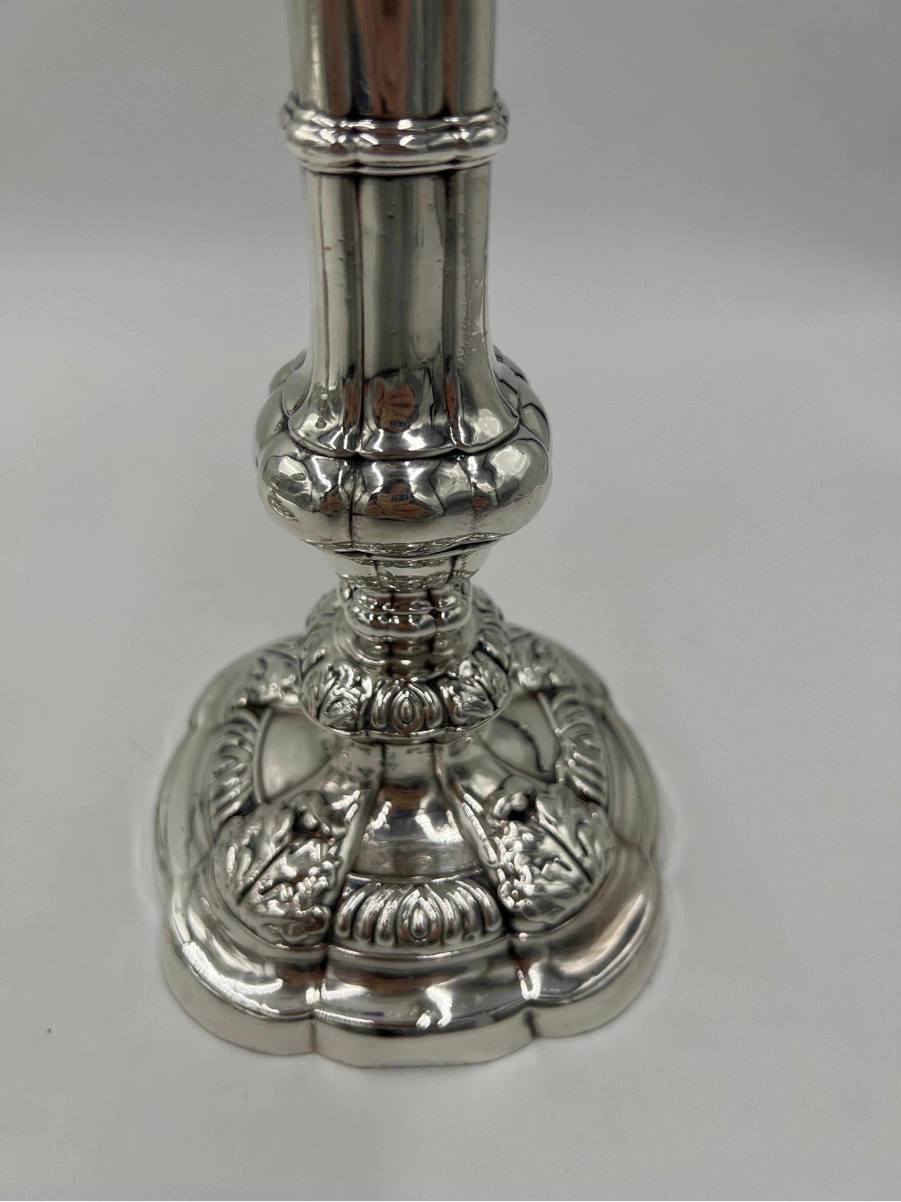 Pair, English George II Sterling Silver Candlesticks w/ Acanthus Leaf Decoration For Sale 6