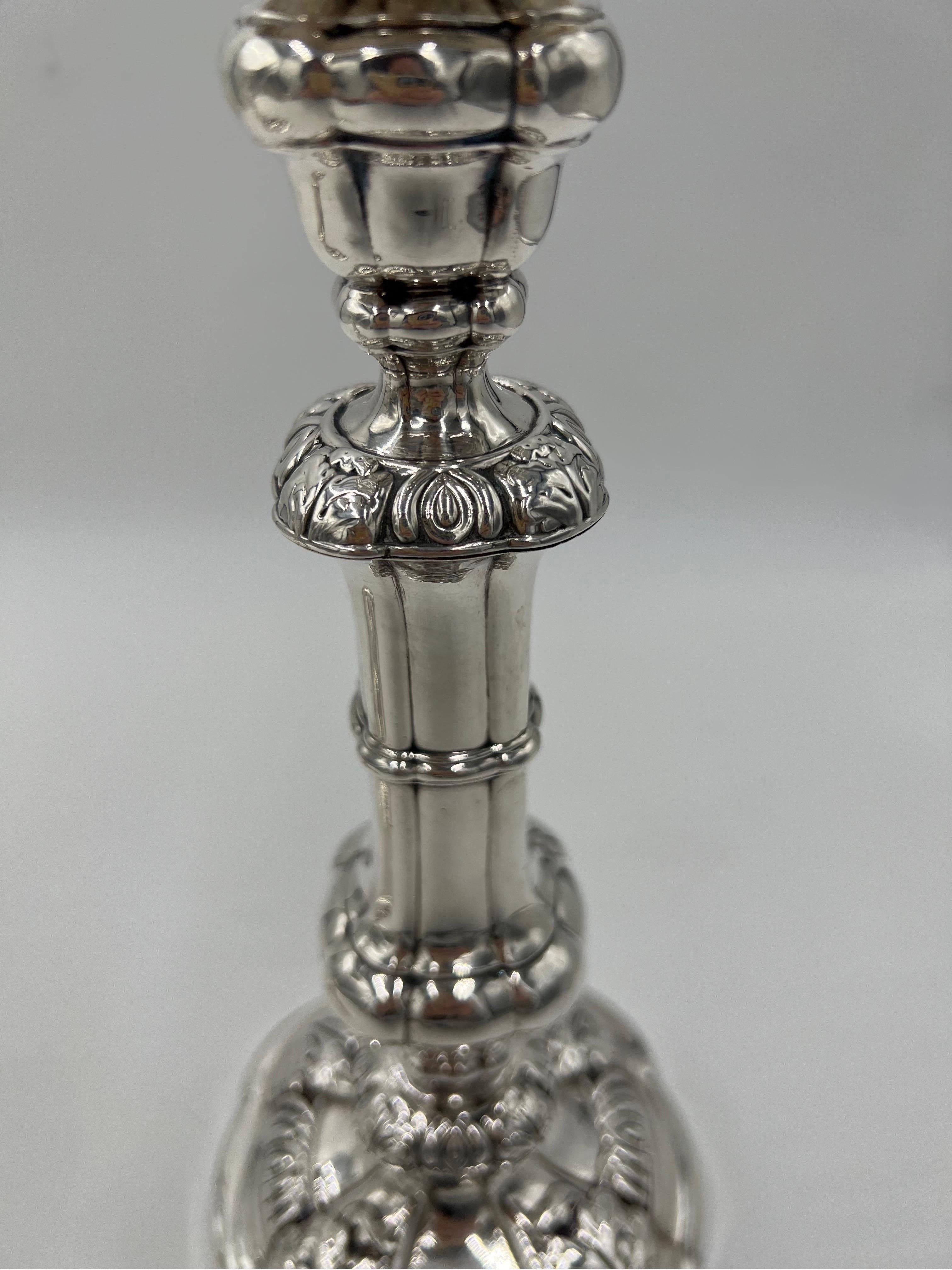 Pair, English George II Sterling Silver Candlesticks w/ Acanthus Leaf Decoration For Sale 7
