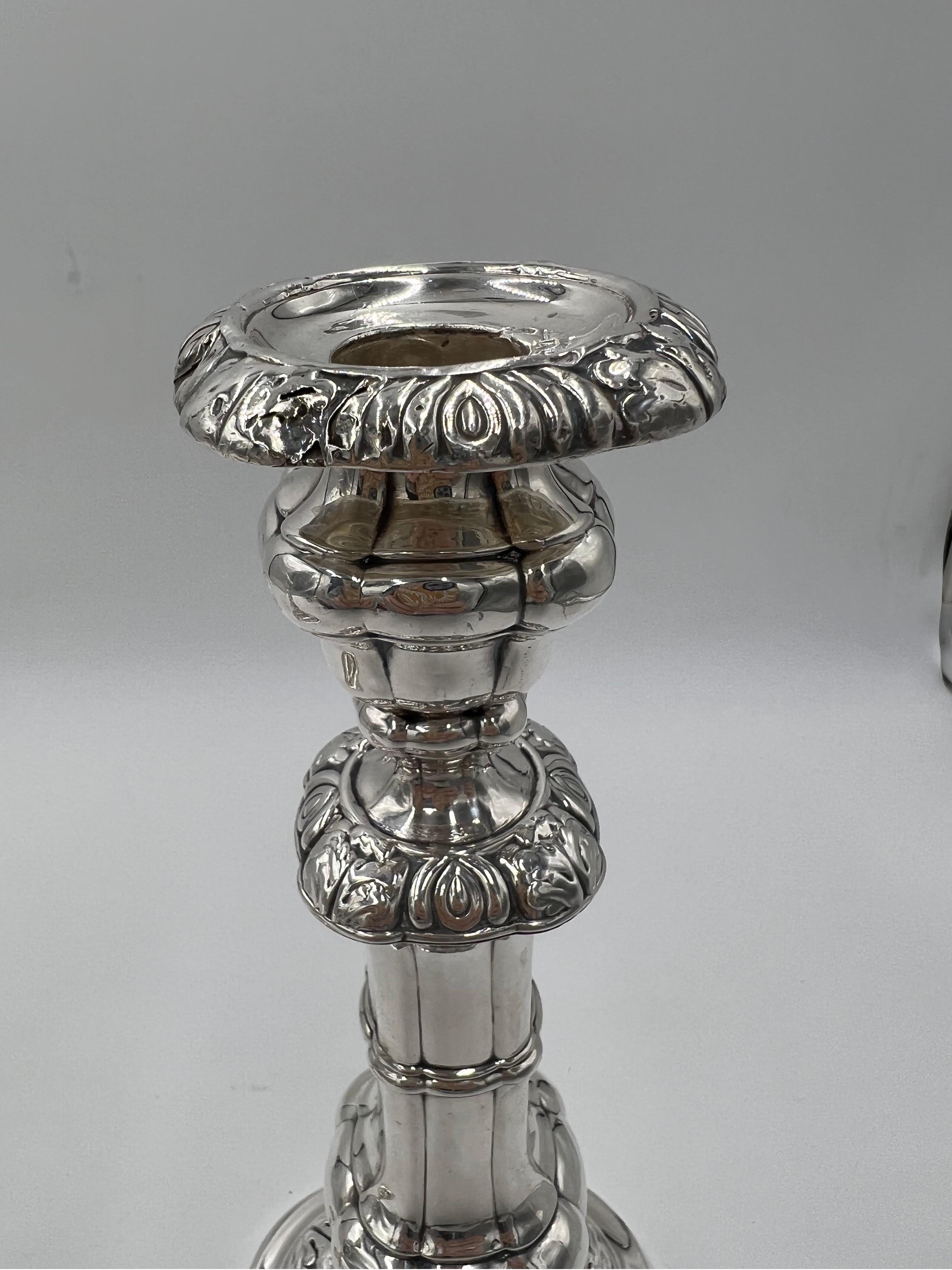 Pair, English George II Sterling Silver Candlesticks w/ Acanthus Leaf Decoration For Sale 8