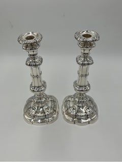 Pair, English George II Sterling Silver Candlesticks w/ Acanthus Leaf Decoration