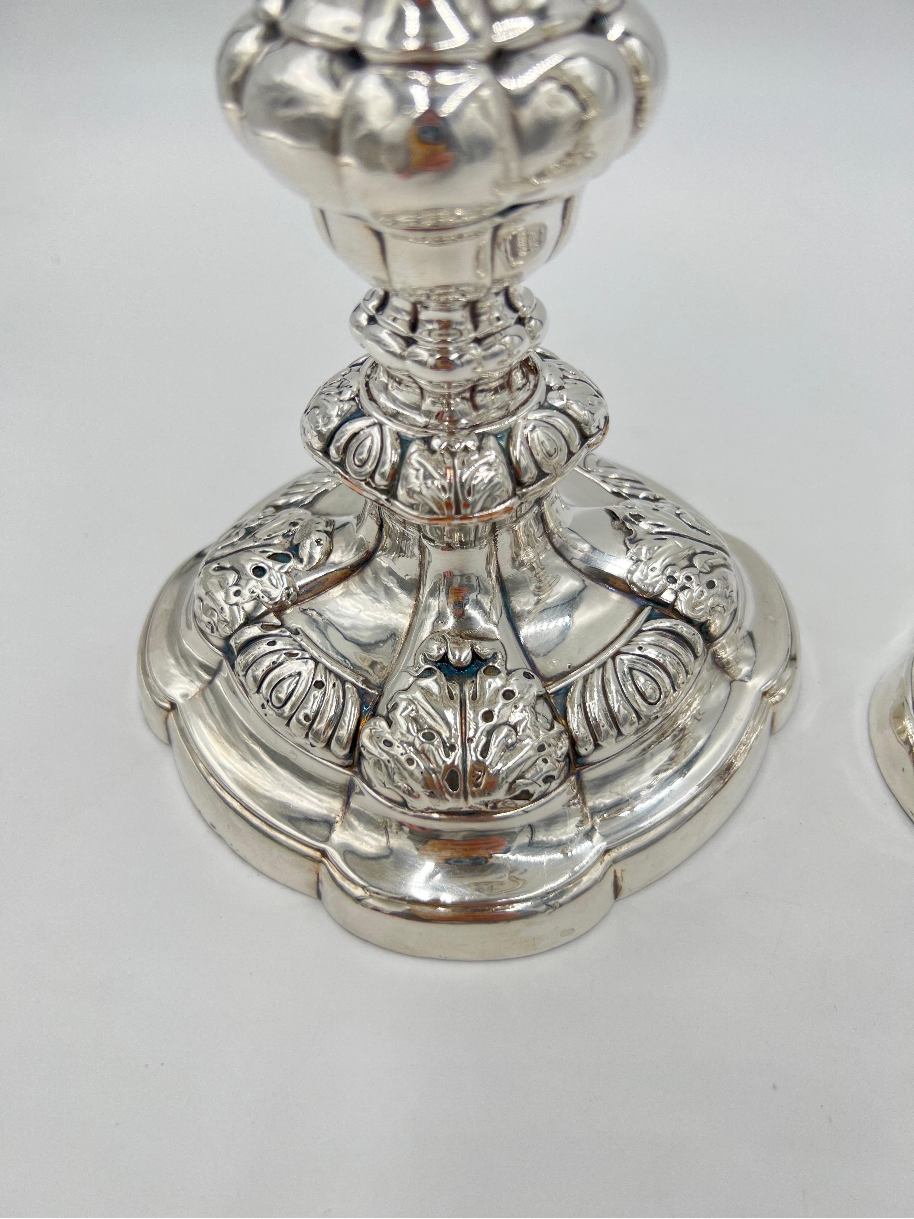 Pair, English George II Sterling Silver Candlesticks w/ Acanthus Leaf Decoration For Sale 2