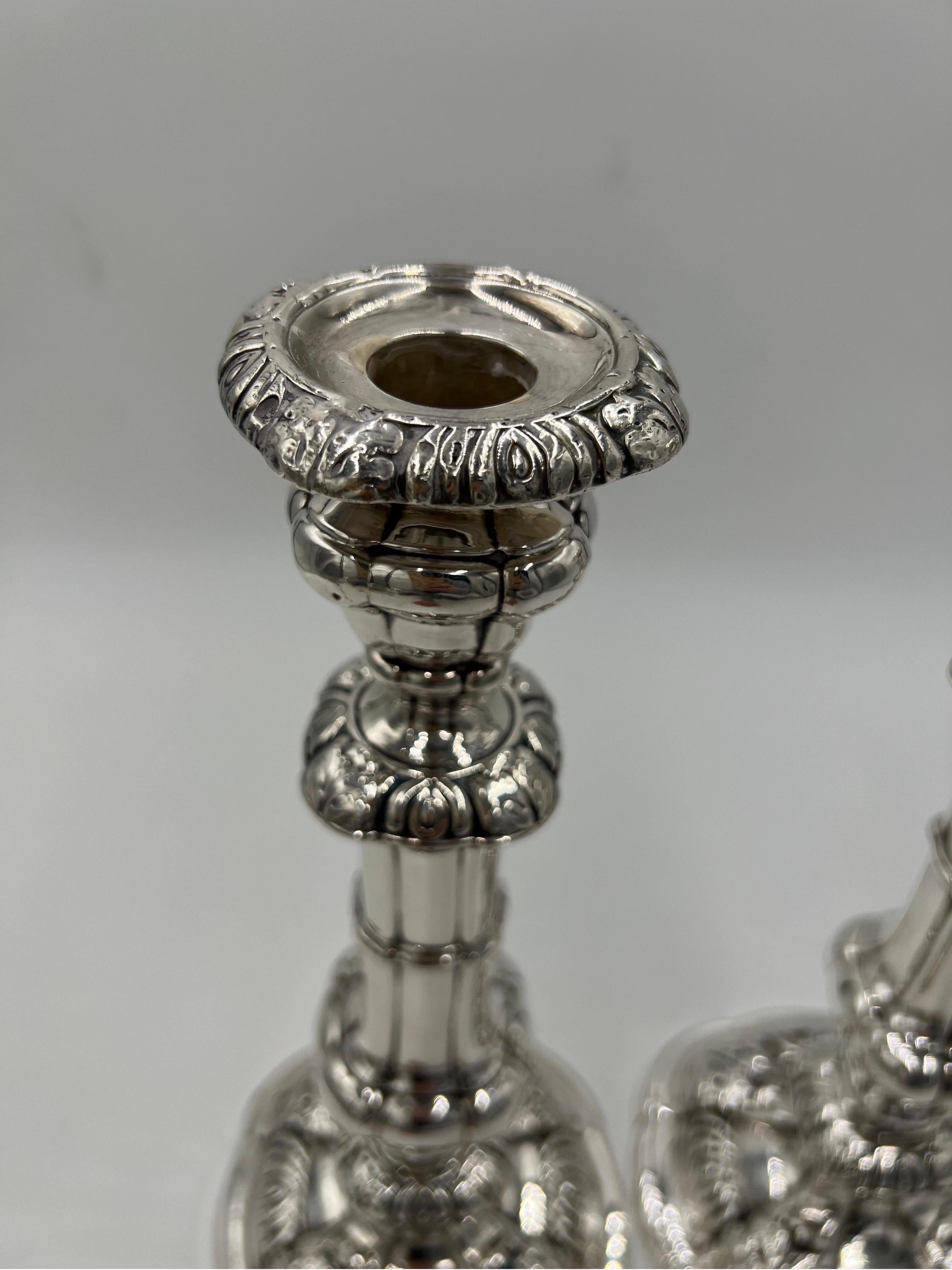 Pair, English George II Sterling Silver Candlesticks w/ Acanthus Leaf Decoration For Sale 3