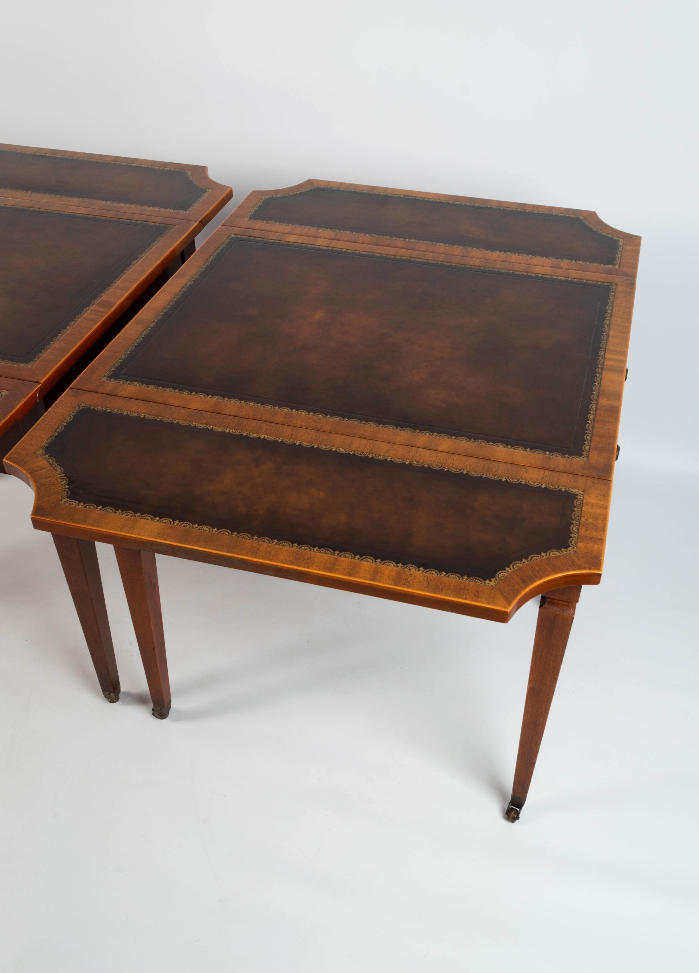 Pair English Georgian 18th Century Revival Leather Inset Drop Leaf Sofa Tables For Sale 6