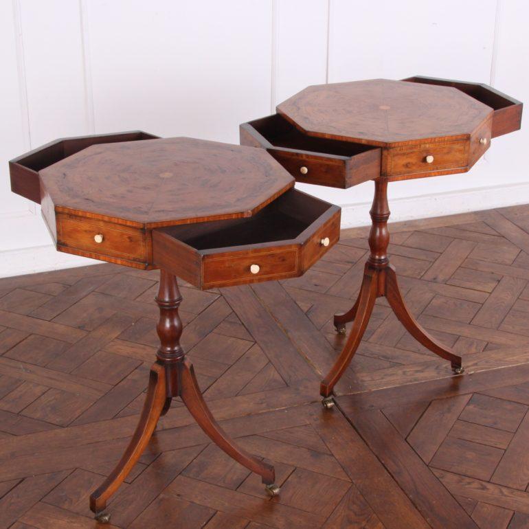 Inlay Pair of English Georgian Revival Side Tables