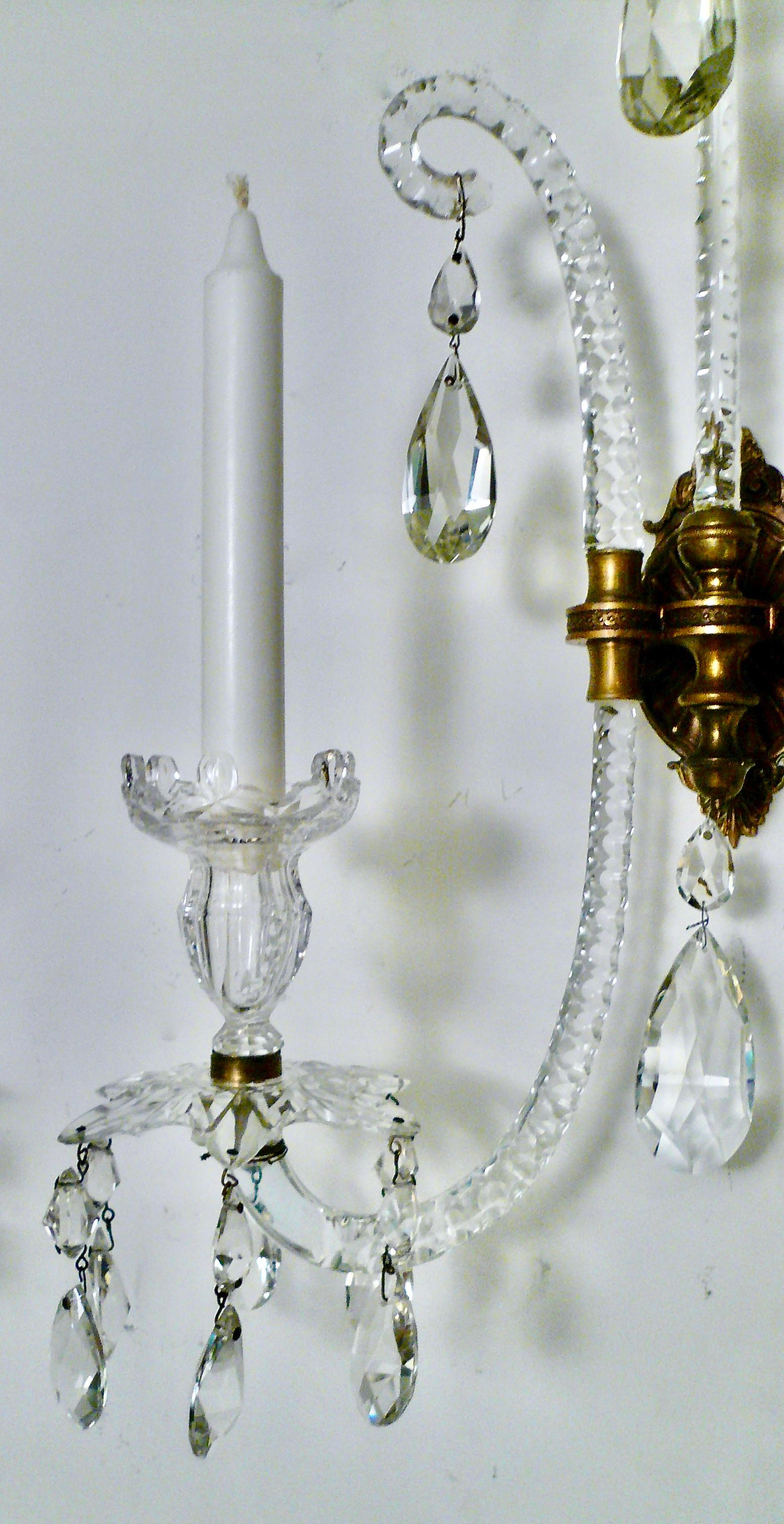Pair English Georgian Style Cut Crystal Sconces Attributed to Moses Lafount For Sale 9