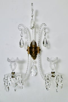 Pair English Georgian Style Cut Crystal Sconces Attributed to Moses Lafount