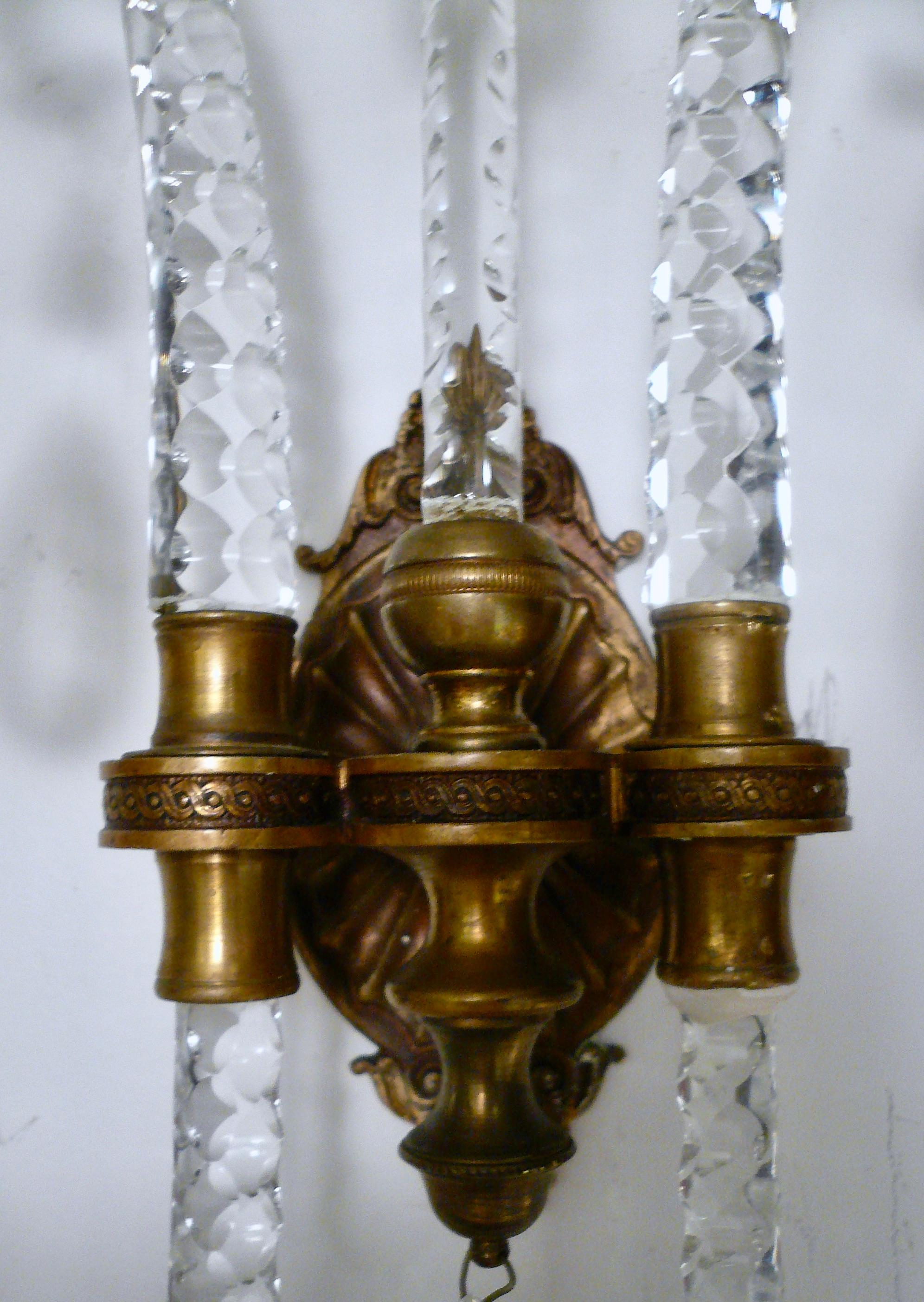 19th Century Pair English Georgian Style Cut Crystal Sconces Attributed to Moses Lafount For Sale