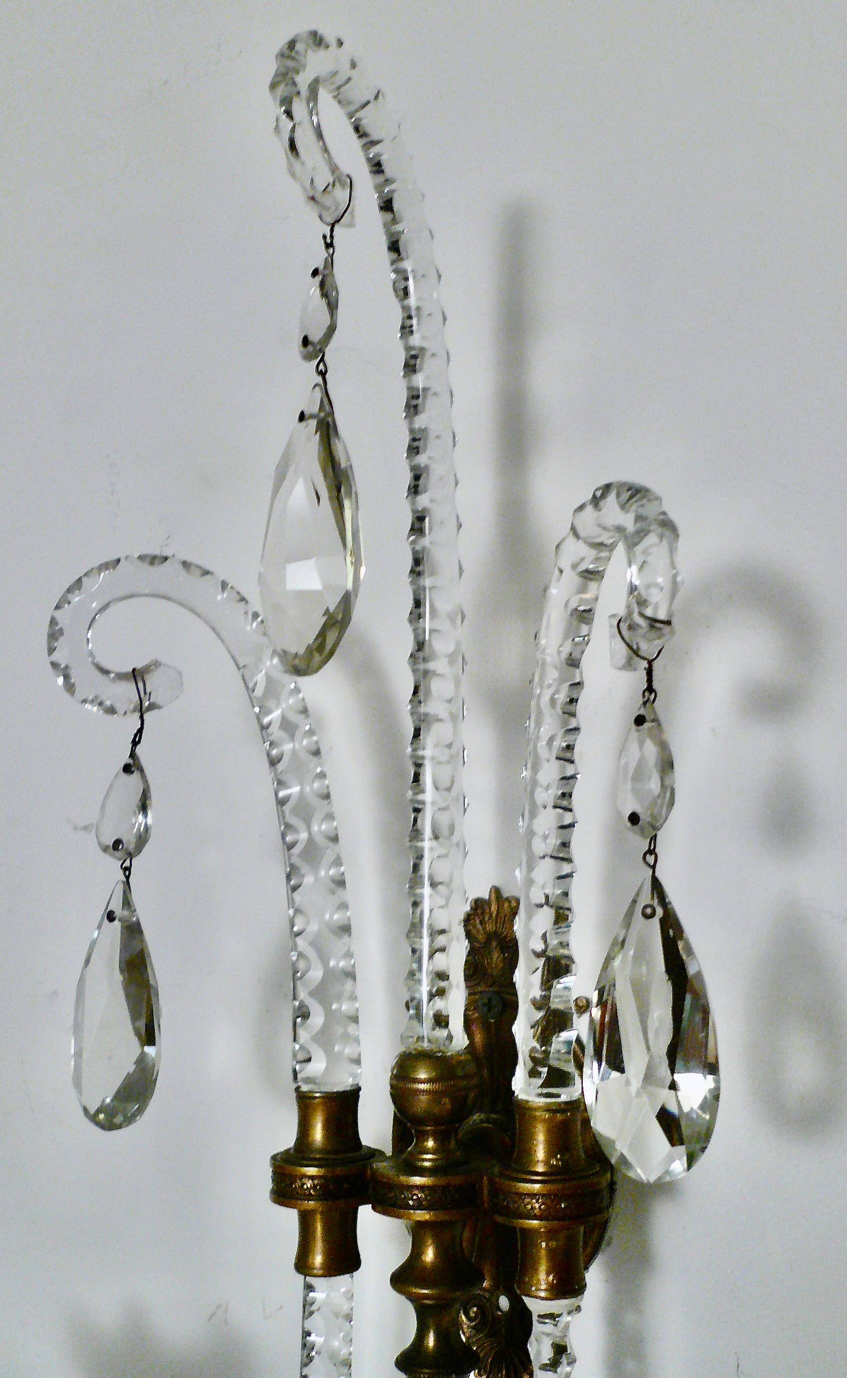 Pair English Georgian Style Cut Crystal Sconces Attributed to Moses Lafount For Sale 2