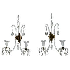 Pair English Georgian Style Cut Crystal Sconces Attributed to Moses Lafount