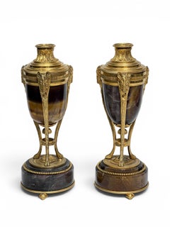 Pair English Georgian Style Gilt Bronze and Blue John Fluospar Stone