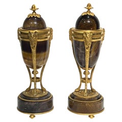 Pair English Georgian Style Gilt Bronze and Blue John Fluospar Stone