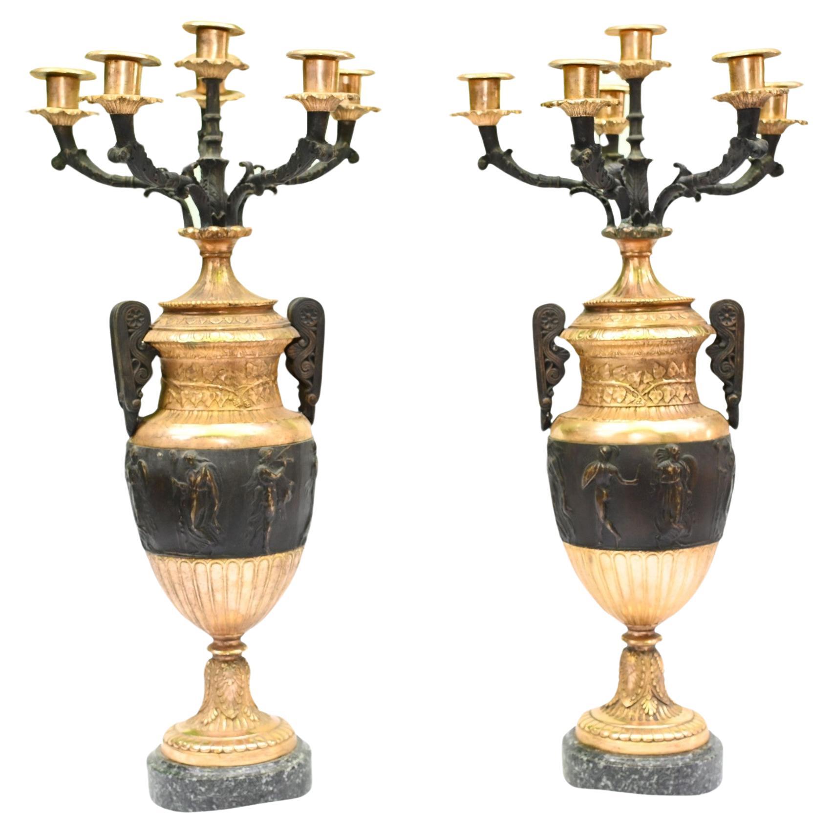 Paire de candélabres anglais en bronze et doré Thomas Hope 1880 en vente