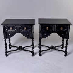 Pair English Gothic Carved Dark Oak Side Tables