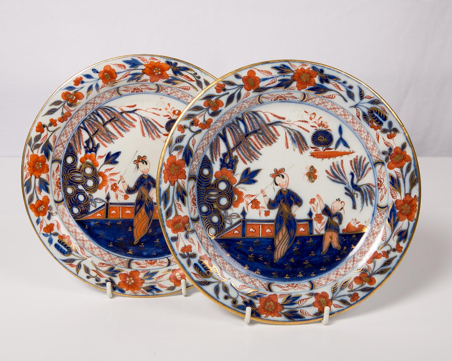 Pair English Imari Dishes Made by Davenport Circa 1820 1