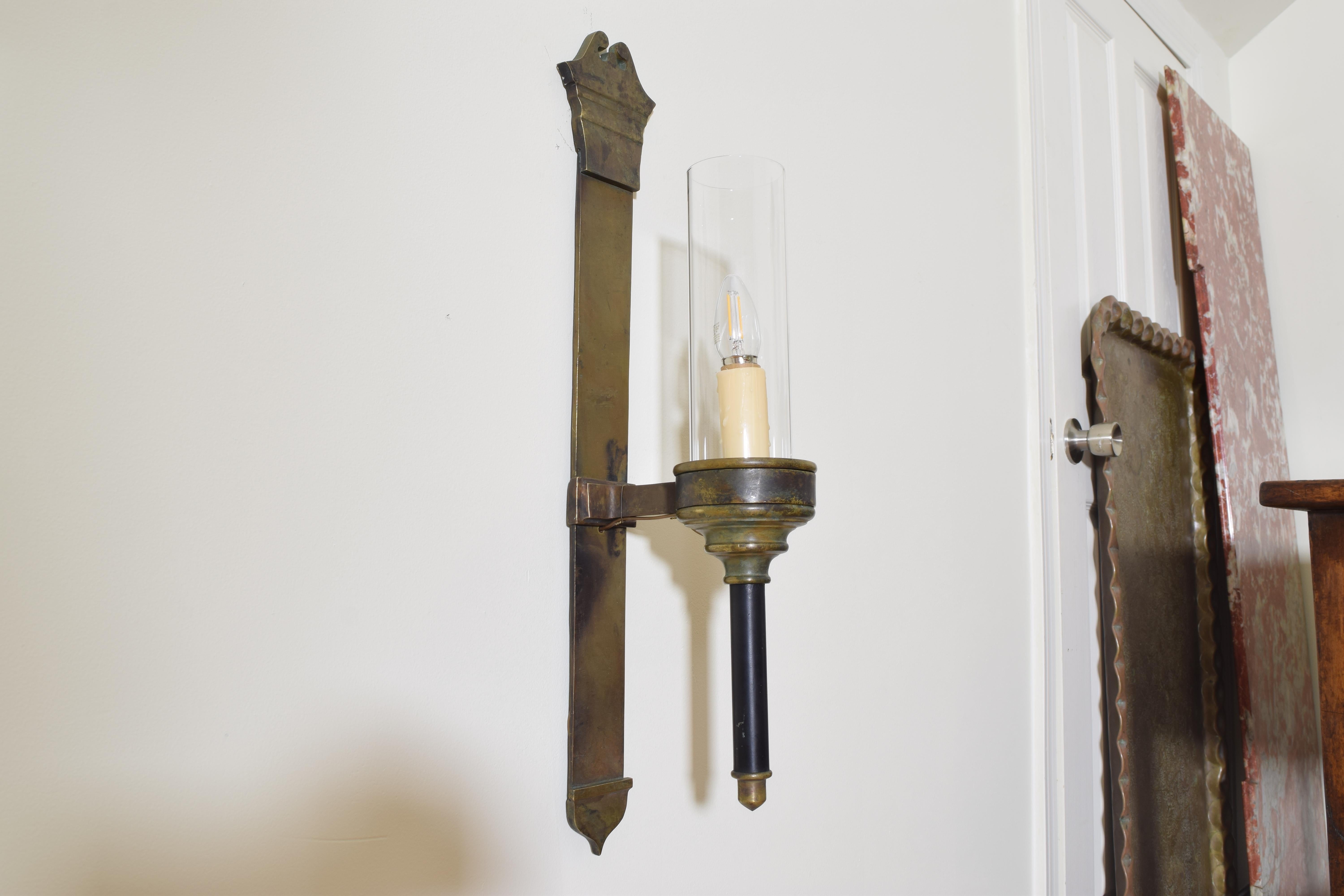 Pair of English Late Georgian Brass Wall Sconces with Glass Shades, UL Wired 2