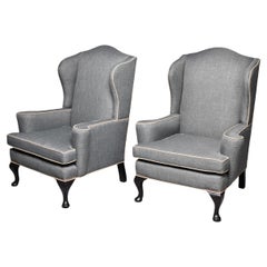 Pair English Library Wing Chairs with New Upholstery